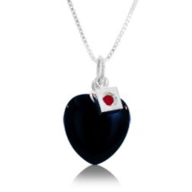 Elle Black Onyx Heart Necklace With Ruby-Sterling Silver 925